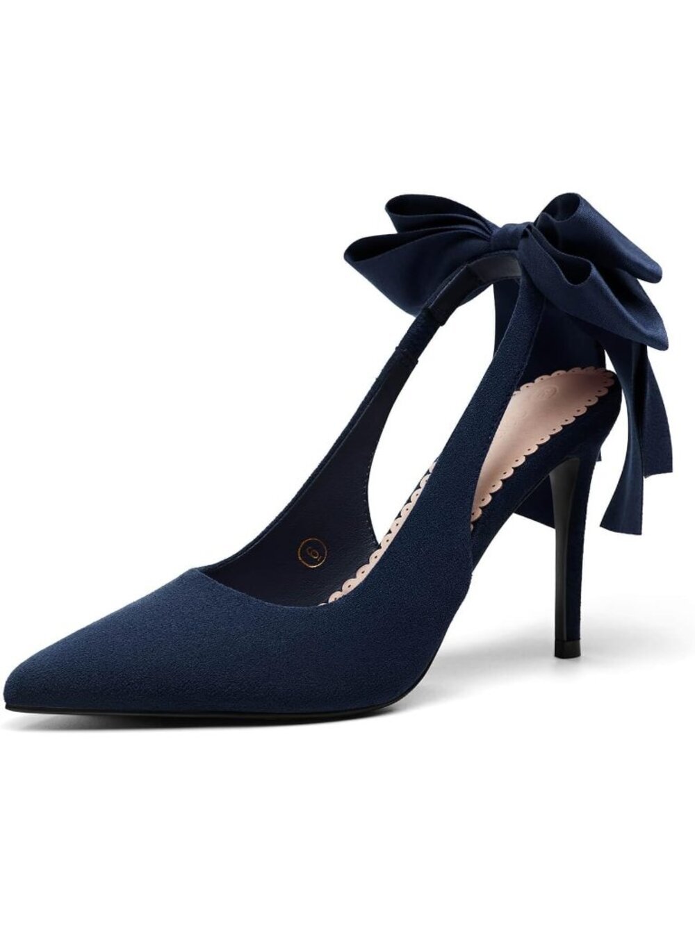 Women's Navy Blue Slingback High Heels with Bow Closed Pointed Toe Dress Shoes